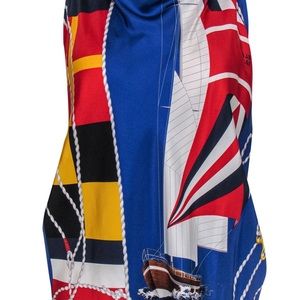 Ralph Lauren - Multicolored Nautical Print Sleeveless Back Tie Blouse